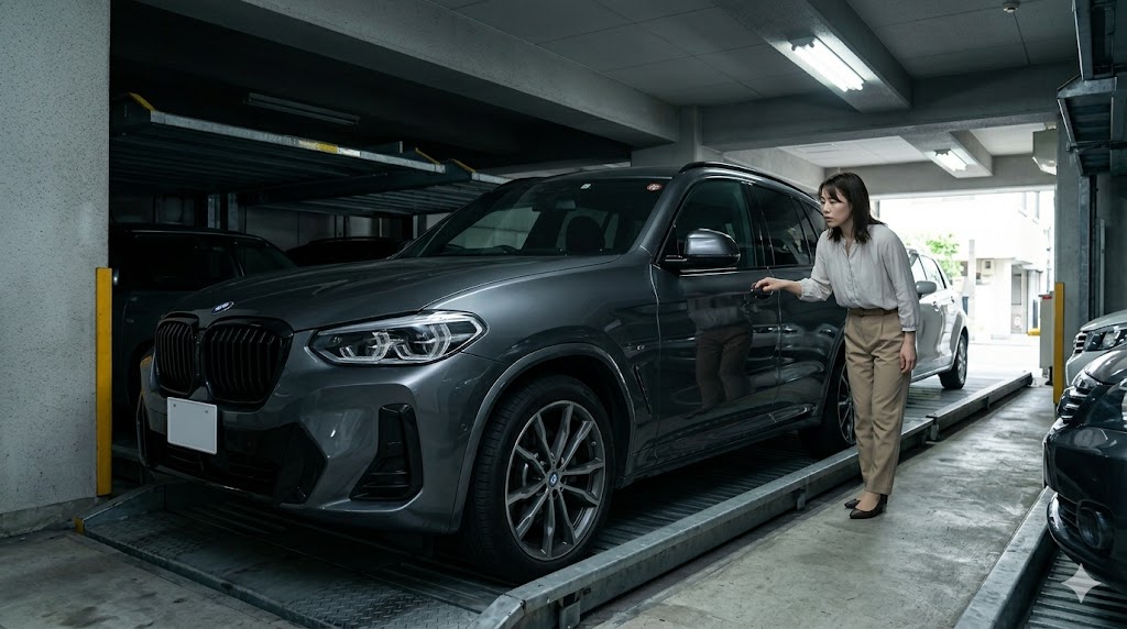 「乗り心地が硬いという不満の根本的原因」セクション。BMWの「シャシー哲学」や「締まりのある足回り」を、メカニカルなクローズアップで表現し、専門性を提示する。